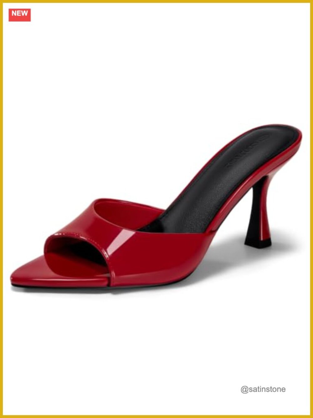 Women's Kitten Heel Mules Faux Patent Leather Pointed Open Toe Slip On Heels